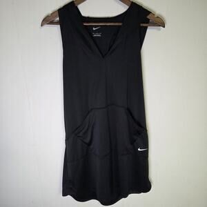 Nike Athletic Workout Mini Dress Black Hooded Kangaroo Pocket Size Medium